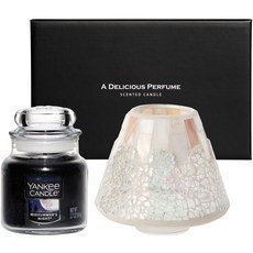 YANKee CANDLe 小號馬賽克香氛蠟燭 + 燭罩 + 禮盒組, 仲夏之夜, 珍珠裂紋(燭罩)