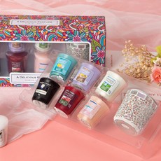 YANKee CANDLe Votive 馬賽克燭臺 + 6種香氛蠟燭禮盒組, 巴哈馬微風, 黑櫻桃, 潔淨棉香, 檸檬薰衣草, 仲夏之夜, 粉紅沙灘, 珍珠(燭台)