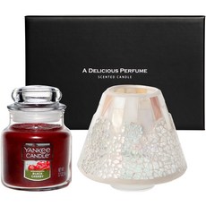 YANKee CANDLe 小瓶香氛蠟燭 104g + 馬賽克瓶燈罩禮盒, 黑櫻桃, 珍珠裂紋(香氛蠟燭)