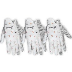 BRENCE 女性寶石B矽膠底高爾夫手套 雙手用, 3套, 白色