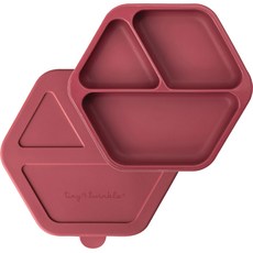 타이니트윙클 실리콘 아기 흡착식판 + 뚜껑 세트, 버건디, 1세트