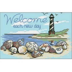 家居裝飾貝殼十字繡 DIY 套組設計+布料+線+針 2p, 混色, 1組