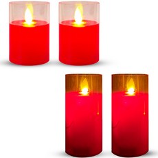 PARTYSHOW 擬真LED蠟燭 小型8cm 2入 + 大型12cm 2入 套組, 紅色, 1套