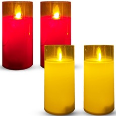 PARTYSHOW 擬真LED蠟燭 大型 12cm 2款 x 2入組, 紅色, 米色, 1套
