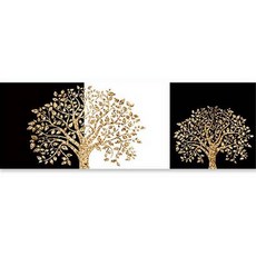 백앤아트 황금 재물복 생명나무 금빛 캔버스 인테리어 그림액자 세트 01, 1세트