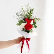 블뤼엔 생화 초이스 + 소재 꽃다발 세트, 레드(생화), 랜덤발송(소재)