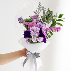 블뤼엔 생화 초이스 + 소재 꽃다발 세트, 퍼플(생화), 랜덤발송(소재)