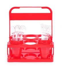 파티쇼 접이식 음료수 트레이 컵 소 + 스푼포크클리어 세트, 레드, 1세트