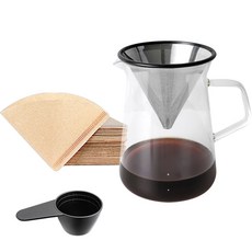 KALDIN 手沖簡易組合包 + 50入濾紙 + 量匙套組 CD-01F, 800ml, 手沖 + 50入濾紙 + 量匙, 1套