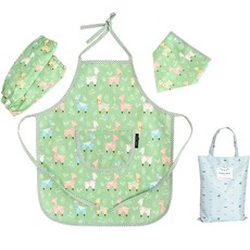 Coney Island 兒童用純棉圍裙 Pretty Llama + 袖套 + 頭巾 + 防水袋組合