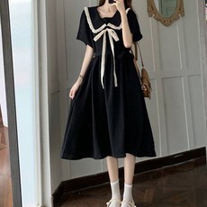 Paperments Billatin荷葉邊蝴蝶結領A字夏季洋裝 04139, 黑色