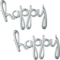 anagram 草寫字母銀箔氣球 happy, 2個, 銀色