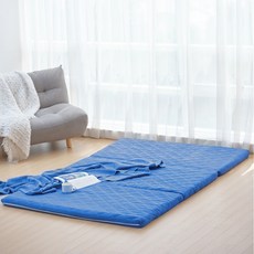 코끼리리빙 잠왕 9존 접이식 3단 매트리스 토퍼 + 방수속커버 세트, 블루, 8cm