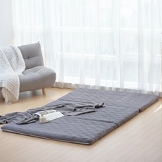 코끼리리빙 잠왕 9존 접이식 3단 매트리스 토퍼 + 방수속커버 세트, 챠콜, 8cm