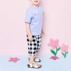 HEJMINI 童款圓滾小熊布標格紋涼感哈倫褲