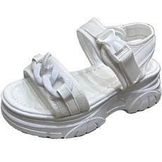 ShoesN 女款鍊環扣式厚底涼鞋, 230, 白色