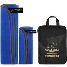 AquaBear 運動大毛巾 + 洗臉巾 + 收納袋組合, 皇家藍, 1套