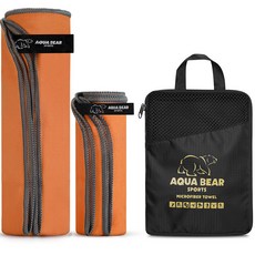 AquaBear 運動大毛巾 + 洗臉巾 + 收納袋組合, 橘灰色, 1套