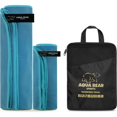 AquaBear 運動大毛巾 + 洗臉巾 + 收納袋組合, 海洋藍, 1套