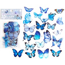 OLIVEPARTY 蝴蝶復古手帳貼紙20款 x 2張組合, 藍色, 1套