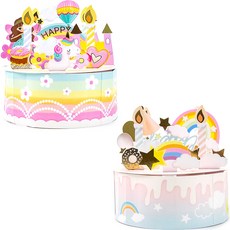 PARTYSHOW 3D立體卡片 獨角獸蛋糕 + 彩虹蛋糕套組, 混色, 1套