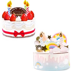 PARTYSHOW 3D立體卡片 草莓蛋糕 + 彩虹蛋糕組合, 混合顏色, 1套