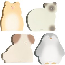 ICONIC 動物便條紙本 手帳裝飾便條紙 4款, 倉鼠 + 貓咪 + 企鵝 + 狗狗, 1套, 60張