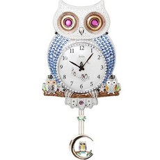 Wonwon商店 銀色方晶鋯石珠寶貓頭鷹擺錘掛鐘, 混合色