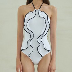 메이첼 물결 차르르 뱃살커버 원피스 수영복 02871, 화이트