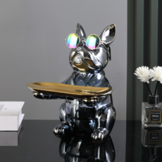 Nature Deco 站立式鬥牛犬居家裝飾托盤, 黑色