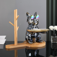 Nature Deco 站立式鬥牛犬室內裝飾托盤 + 衣架套組, 黑色(托盤)