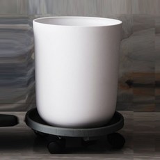 레오빈스 대형 화분 원통형 + 바퀴 트레이 세트, 흰색(화분), 1세트