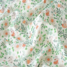 COTTONVILL 30支棉布料 兔子花卉款, 象牙白