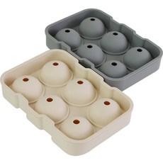 Iwooa 矽膠6格圓形冰塊模具2件組, 米色, 灰色, 1套