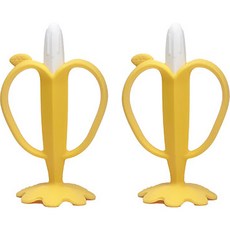 OrganicFactory 幼兒用矽膠香蕉固齒器, 2個, 單品, 白+黃