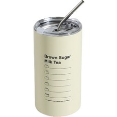 Iwooa 不鏽鋼保溫咖啡杯+不鏽鋼吸管組, Brown Sugar, 600ml, 1組