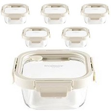 Corelle Brands 康寧餐具 Snapware Nature Snap氣孔式方形玻璃密封保鮮盒 象牙白, 6個, 保鮮盒 520ml