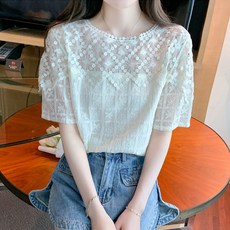 Paperments 蒲公英透膚刺繡短袖罩衫 04481