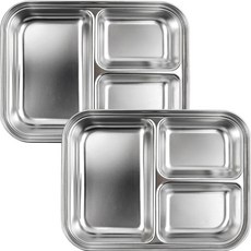 韓國製露營Sketch不鏽鋼3格組合餐盤2入, 銀色, 2個