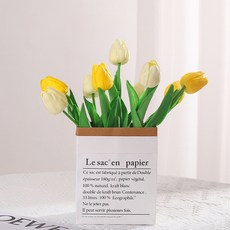 minimaxi 人造鬱金香 10支入+牛皮紙花盆拍攝道具組, 黃色奶油