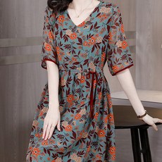 ATTERLIC 大尺碼V領連身裙, 紅花