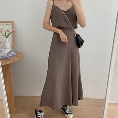 비비에모 세련된 여름 민소매 블라우스 + A라인 롱 스커트 투피스 세트 03812