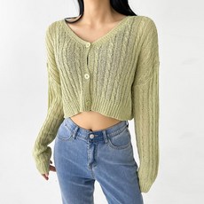 플랜데이 여성용 얇은 그물 미니 크롭 긴팔 가디건