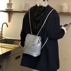 女用日常鍊條後背包, 銀色
