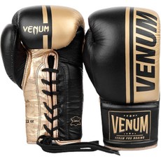 VENUM Shield Pro 羅馬布綁帶職業拳擊手套 雙手配戴, 黑色+金色, 1套