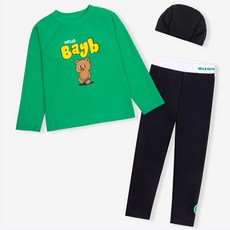 bay-b 兒童卡通熊防磨衣上下裝+泳帽組