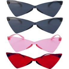 Party09 三角眼鏡4入組, 黑色, 黑色, 粉紅色, 紅色, 1套