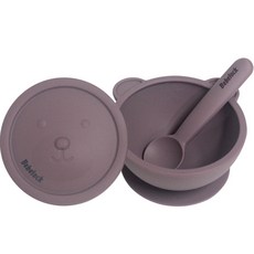 Bebelock 鉑金矽膠吸盤餐碗+餵食湯匙組, 豆沙色, 200ml, 1組