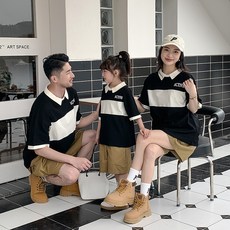 Youvely Blka 親子裝工裝褲 + 翻領T恤套組