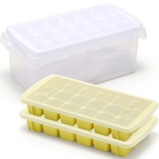 심플 직사각 얼음 트레이 18구 3p + 얼음통 + 스쿱 세트, 화이트(얼음트레이), 옐로우(얼음트레이)